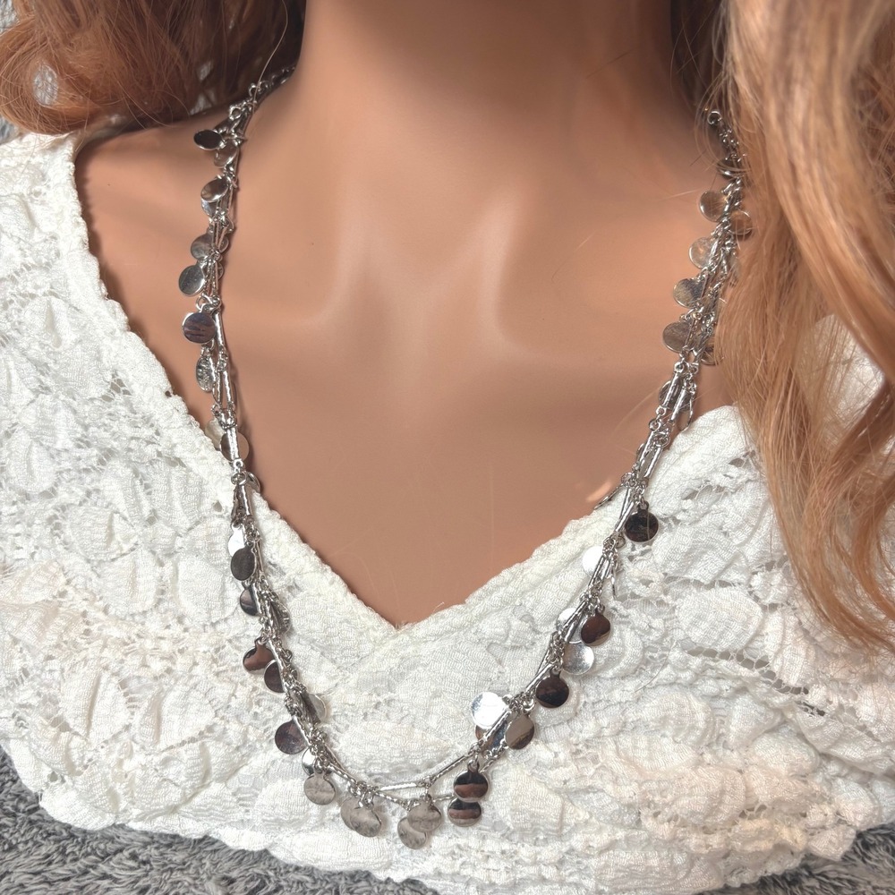 Dainty Layered Coin Necklace Silver Tone Dangle Disc Minimalist Y2K Retro 21847